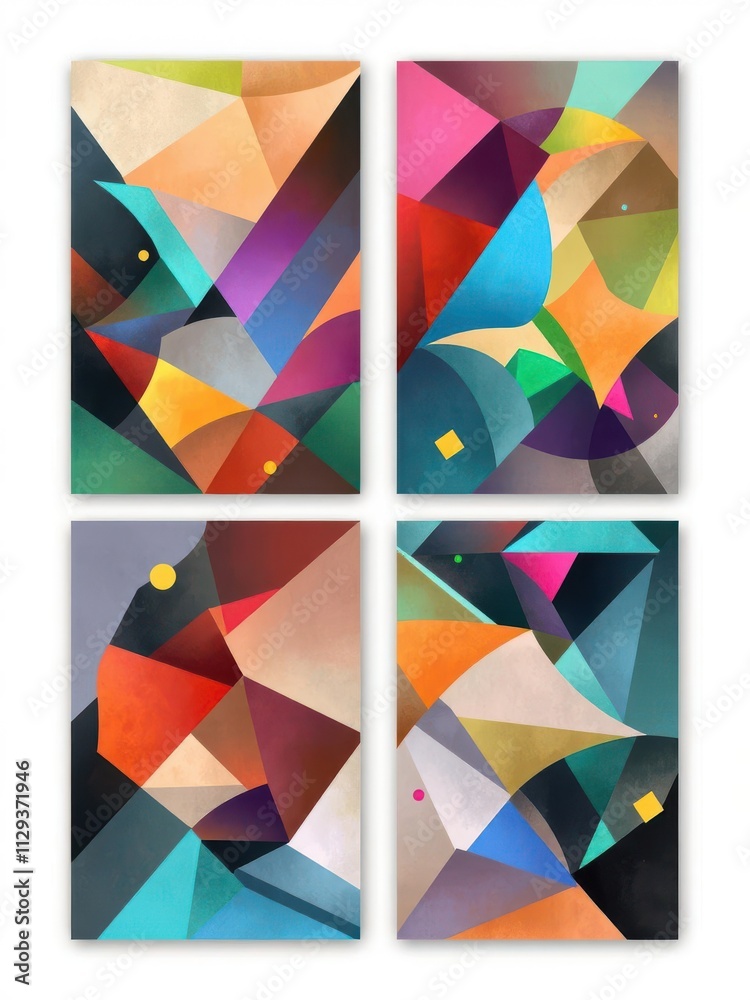 Futuristic geometric covers with abstract shapes and vibrant colors, set Futuristic geometric covers with abstract shapes and vibrant colors, set