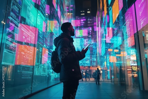 Man in Modern Digital Environment Engaging with Technology