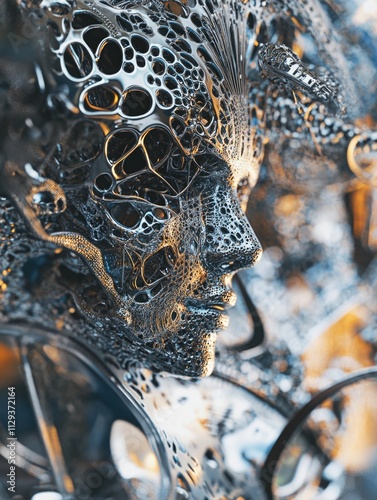 Metal sculpture of woman's face