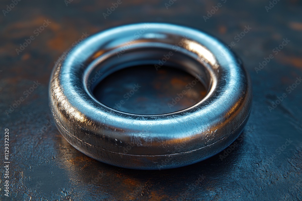 A close-up shot of a metal ring sitting on a table, great for use in jewelry or product photography