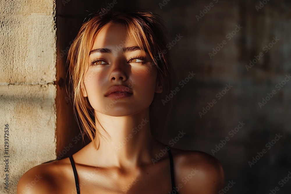 Woman Shoulder Face Portrait Green Eyes Warm Light Woman Shoulder Face Portrait Green Eyes Warm Light