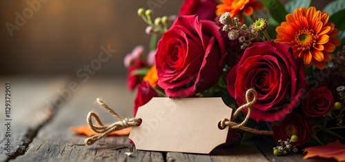 Romantic Red Rose Bouquet with Blank Gift Tag