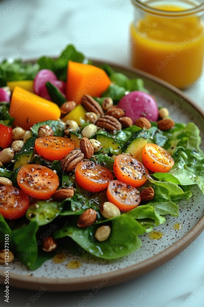 Fresh vegetables and nuts on a plate Fresh vegetables and nuts on a plate