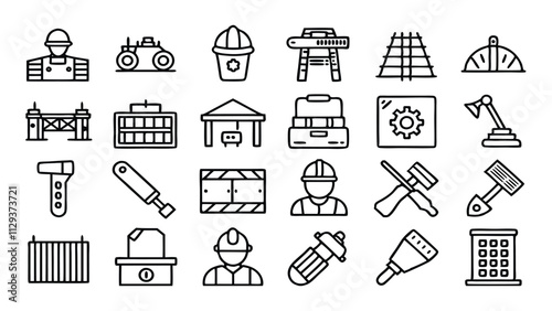 Construction & Building related icon editable stroke outline  set of different types small icons isolated on white background flat vector illustration