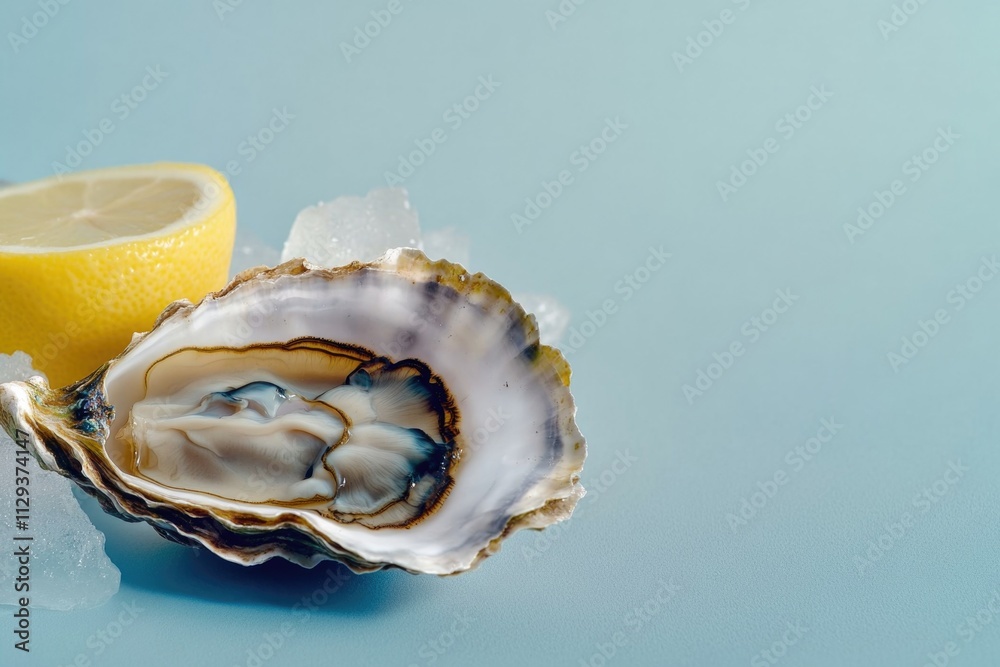 Fresh oyster served with a slice of lemon for a refreshing snack Fresh oyster served with a slice of lemon for a refreshing snack