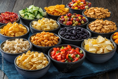 Colorful Assortment of Snacks in Bowls