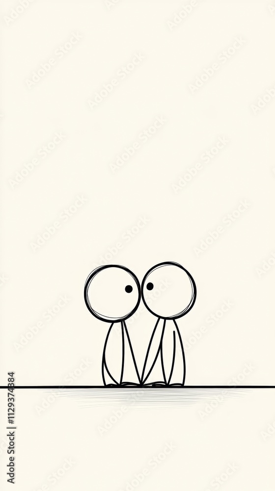 Two stick figures sit closely, conveying a sense of companionship and simplicity, AI Two stick figures sit closely, conveying a sense of companionship and simplicity, AI