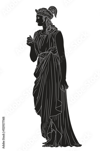 Ancient greek woman goddess in tunic. Figure isolated on white background