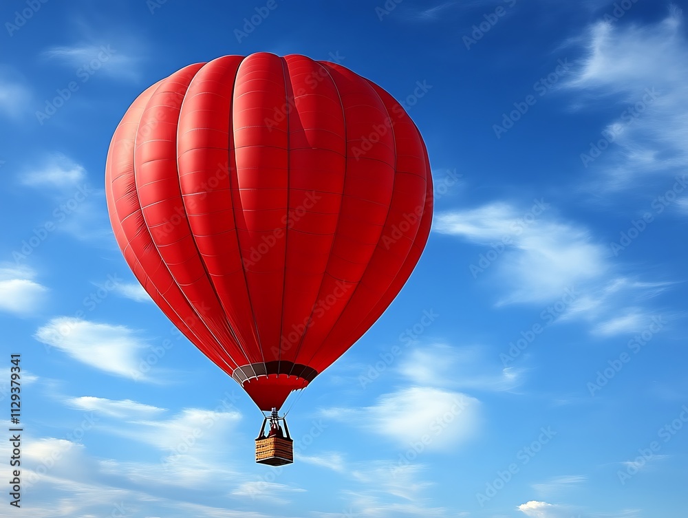 Fototapeta premium A vibrant red hot air balloon floats in a clear blue sky