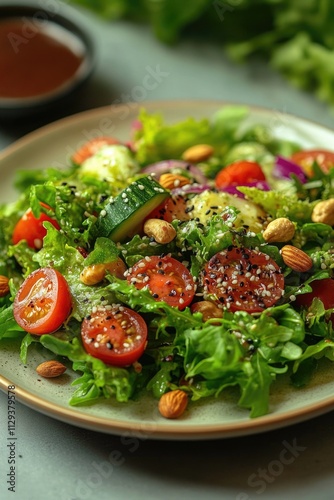 Fresh vegetables and nuts on a plate