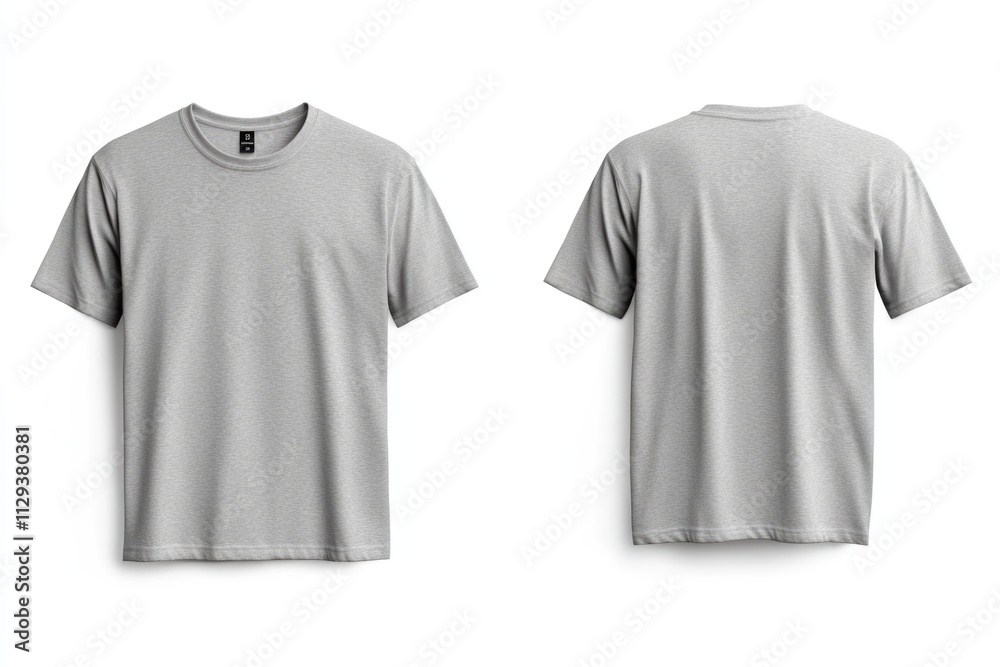 A simple and clean design featuring a gray t-shirt on a white background, great for promotional use or product demonstrations A simple and clean design featuring a gray t-shirt on a white background, great for promotional use or product demonstrations