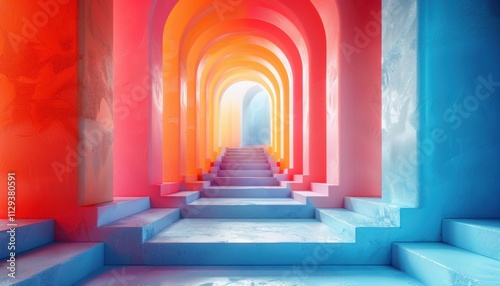 A colorful tunnel with stairs leading up to it