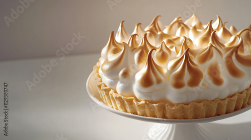 A sweet and tangy lemon meringue pie with a buttery crust and golden meringue topping. photo