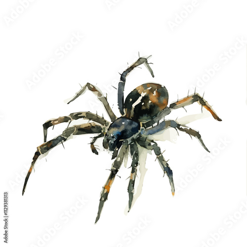 A watercolor vector of a spider, isolated on a white background. Spider vector. photo