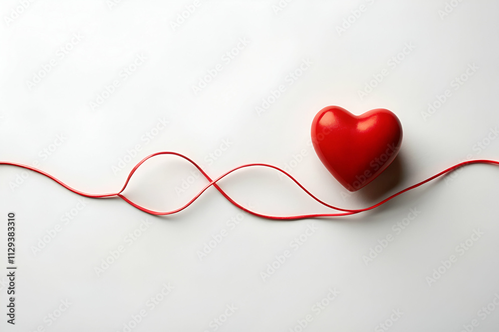 A red heart lies next to a wavy line, symbolizing love and connection on a clean white background. A red heart lies next to a wavy line, symbolizing love and connection on a clean white background.