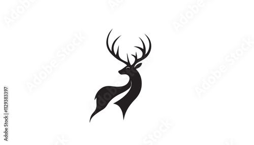 Black deer silhouette on white background. Deer silhouette vector. Animal silhouette. Deer vector Illustration. 