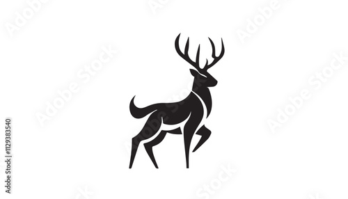 Black deer silhouette on white background. Deer silhouette vector. Animal silhouette. Deer vector Illustration. 
