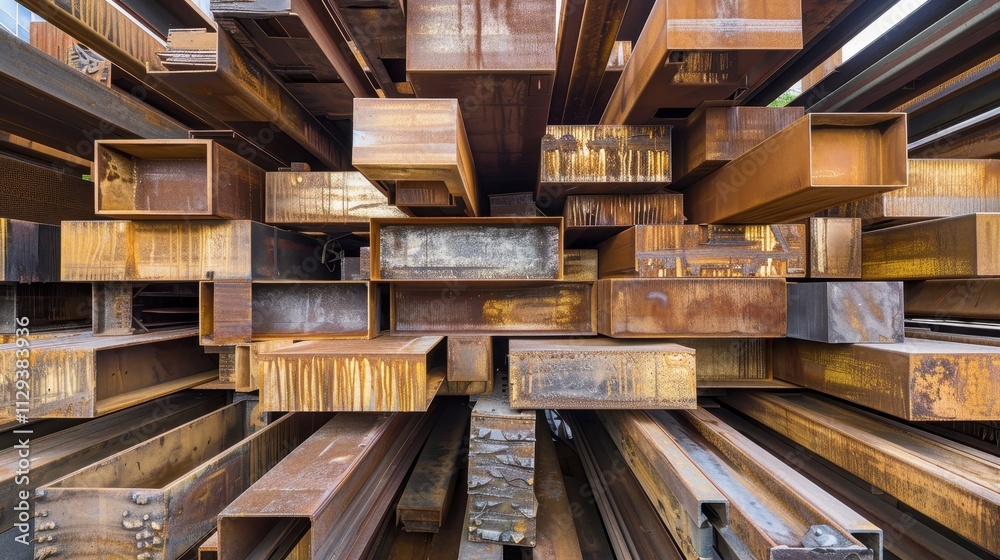 Fototapeta premium Stack of Rusty Metal Beams