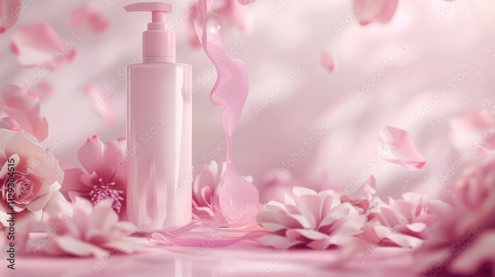Pink Lotion Bottle with Falling Petals Pink Lotion Bottle with Falling Petals