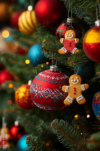 Christmas ornaments on a christmas tree photo