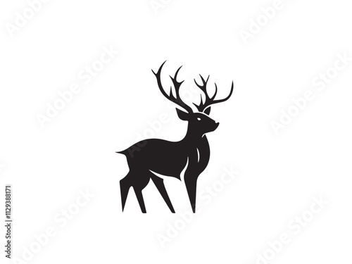 Black deer silhouette on white background. Deer silhouette vector. Animal silhouette. Deer vector Illustration. 