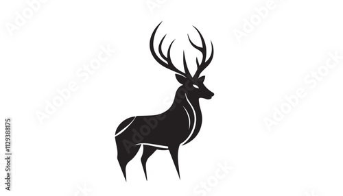 Black deer silhouette on white background. Deer silhouette vector. Animal silhouette. Deer vector Illustration. 