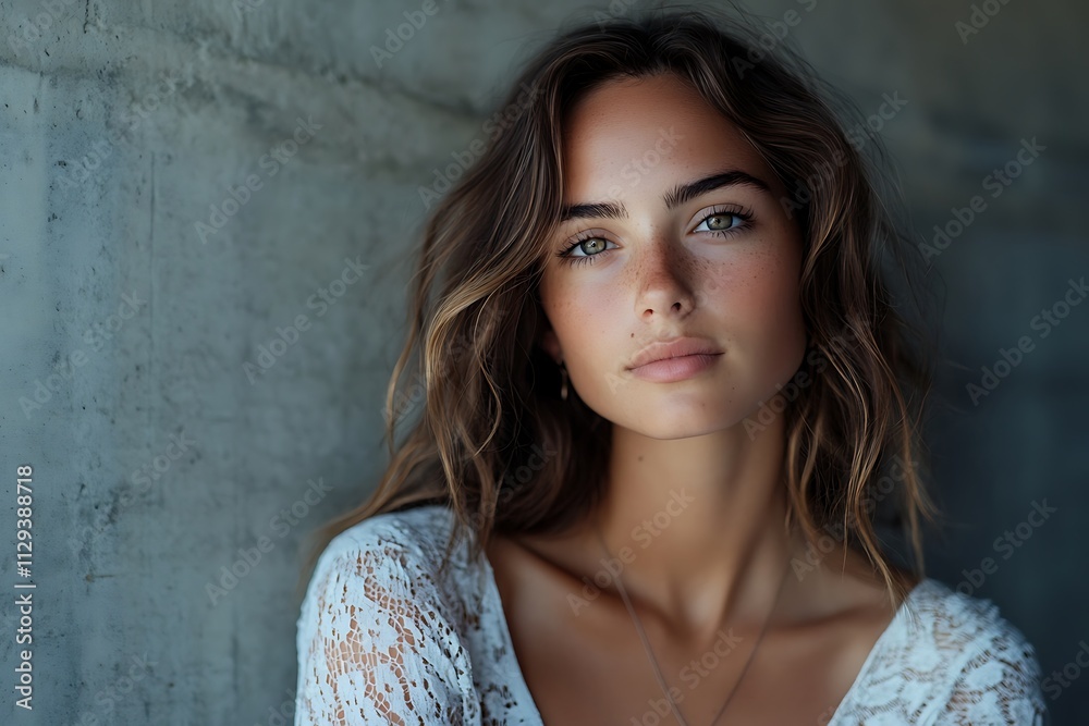 Young Woman Neutral Expression Closeup Long Hair Young Woman Neutral Expression Closeup Long Hair