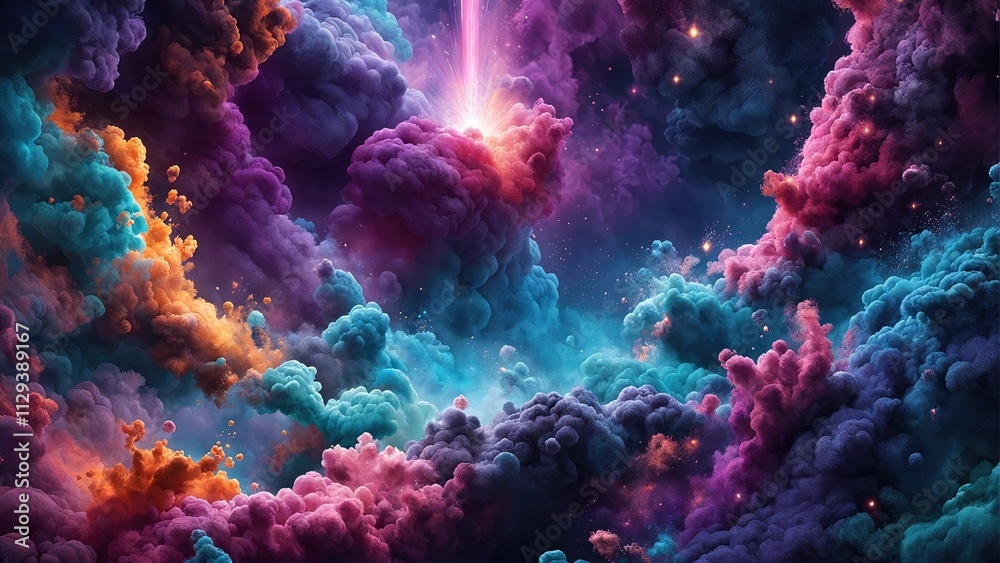 Colored powder explosion. Abstract closeup dust on the backdrop Colored powder explosion. Abstract closeup dust on the backdrop