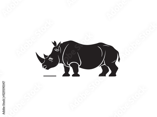 Wild black Rhino Silhouette on white background. Black and white rhino vector silhouette. Animal Silhouette. Vector illustration. 