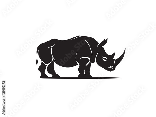 Wild black Rhino Silhouette on white background. Black and white rhino vector silhouette. Animal Silhouette. Vector illustration. 
