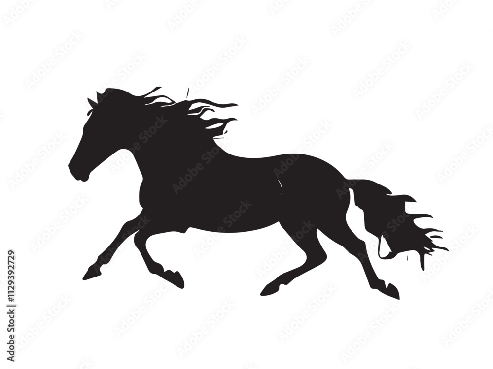 Black horse silhouette isolated on white background. Black horse silhouette vector illustration. Black horse silhouette isolated on white background. Black horse silhouette vector illustration.