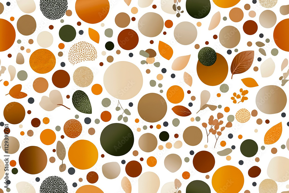 Fototapeta premium A pattern of circles and leaves on a white background