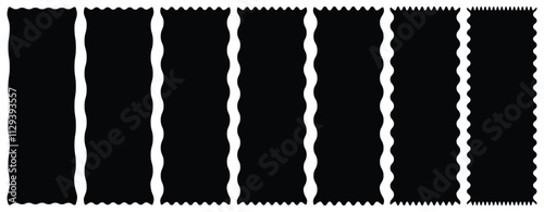 Zigzag frame. Rectangle shape frame with zigzag edge. Rectangular jagged curved box element. Set of various shapes and colors frames. Different shapes and sizes frame with zigzag edge
