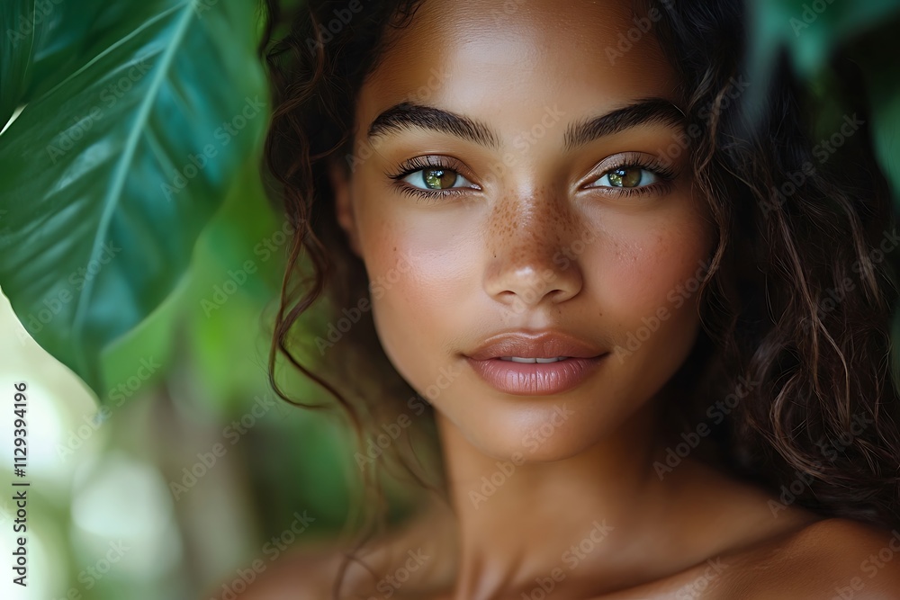 Young Woman Tropical Headshot Green Eyes Tan Skin Young Woman Tropical Headshot Green Eyes Tan Skin