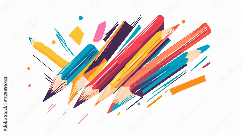 School Supplies Flat Vector Illustration on White Background School Supplies Flat Vector Illustration on White Background