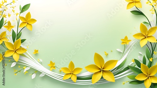 A minimalist and calm 3D Forsythia abstract design representing the freshness of spring.