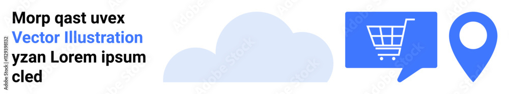 Cloud, shopping cart symbol in speech bubble, and blue location pin. Ideal for e-commerce, online shopping, GPS navigation, cloud services, digital marketing, tech, website design. Landing page Cloud, shopping cart symbol in speech bubble, and blue location pin. Ideal for e-commerce, online shopping, GPS navigation, cloud services, digital marketing, tech, website design. Landing page