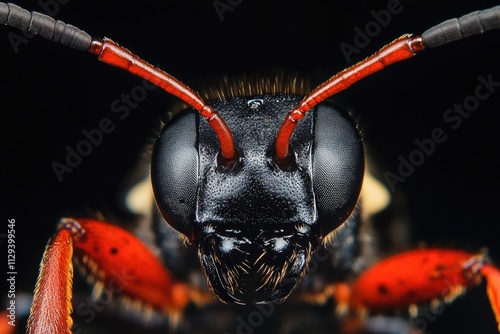 Close up of black and red beetle photo