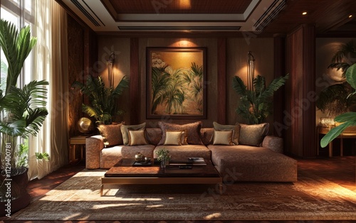 Cozy living room with a stylish sofa , home, furniture, interior, design, decor, comfortable, modern, relaxation, cozy