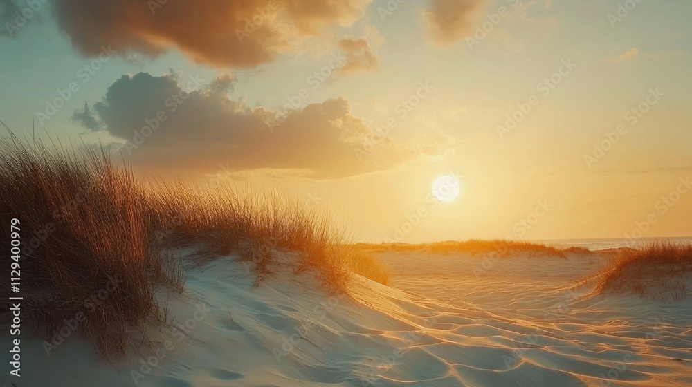 Dramatic sunset over Jutland sand dunes showcasing golden hour tranquility at Gronhoj Strand Denmark natural beauty scene Dramatic sunset over Jutland sand dunes showcasing golden hour tranquility at Gronhoj Strand Denmark natural beauty scene