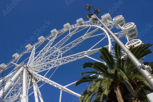 large Ferris wheel, view from below