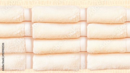 Soft beige stacked towels on a monochrome background ideal for design projects and text overlays in home decor and hospitality themes photo