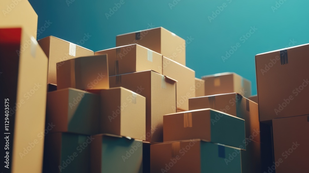 Cargo freight storage with stacked cardboard boxes ready for shipment in a manufacturing warehouse environment for efficient delivery logistics. Cargo freight storage with stacked cardboard boxes ready for shipment in a manufacturing warehouse environment for efficient delivery logistics.