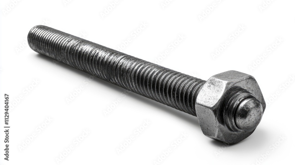 Anchor bolt showing detailed side view with threaded shaft and hexagonal nut on white background suitable for construction and engineering projects. Anchor bolt showing detailed side view with threaded shaft and hexagonal nut on white background suitable for construction and engineering projects.