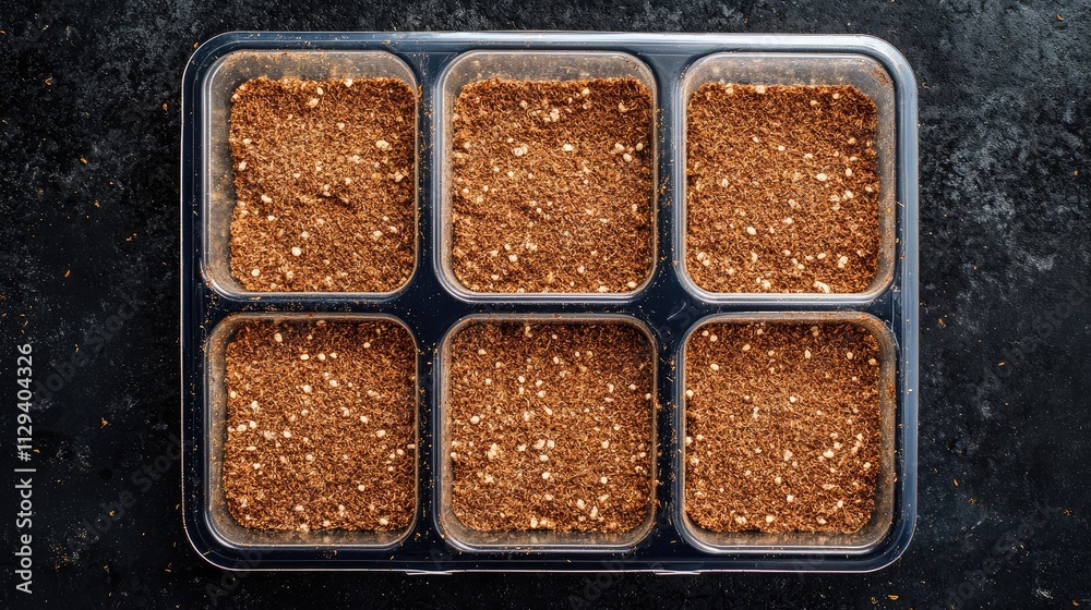 Sowing vegetable seeds in a seedling tray filled with cocopeat media for effective germination and healthy plant growth. Sowing vegetable seeds in a seedling tray filled with cocopeat media for effective germination and healthy plant growth.
