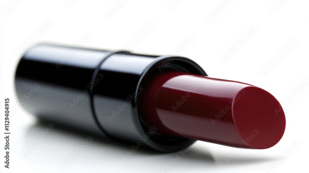 Red lipstick tube elegantly opened on a white background highlighting cosmetic beauty and glamour for promotional use in beauty industry. Red lipstick tube elegantly opened on a white background highlighting cosmetic beauty and glamour for promotional use in beauty industry.