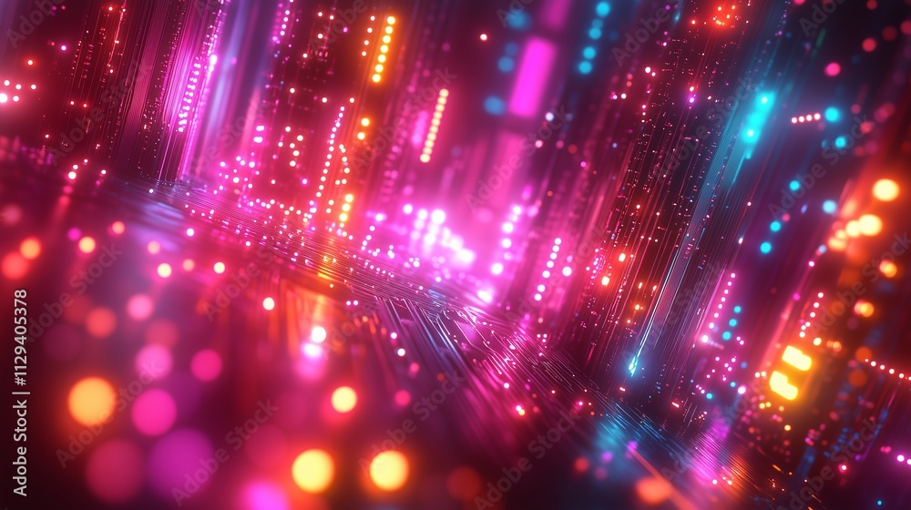 Fototapeta premium A dazzling 3D rendering of a microchip, electron paths visible