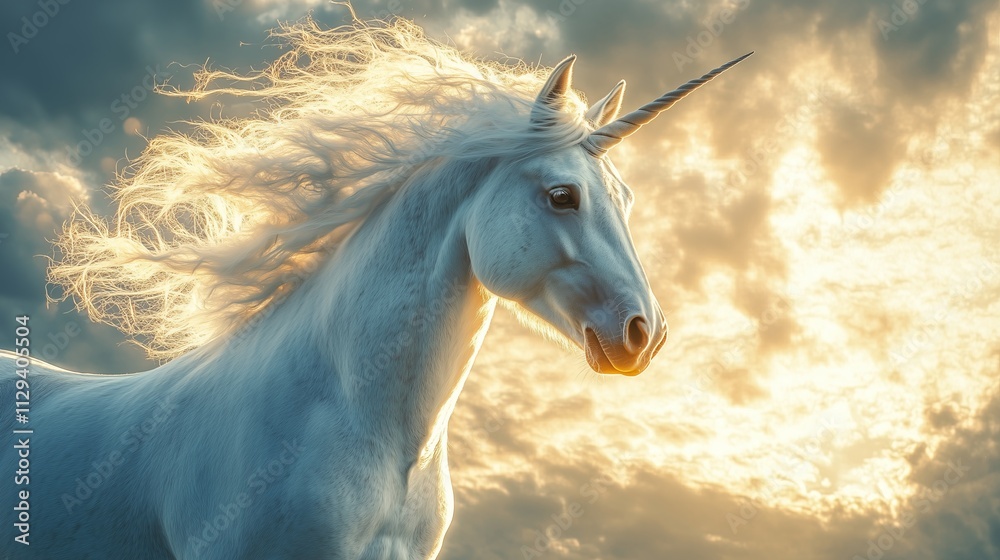 A majestic unicorn standing gracefully, with a shimmering horn A majestic unicorn standing gracefully, with a shimmering horn