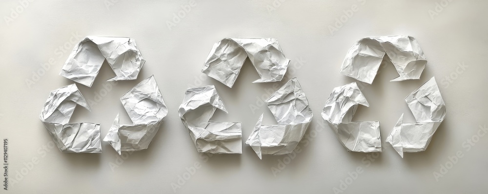 Crumpled Paper Recycling Symbol, Generative AI Crumpled Paper Recycling Symbol, Generative AI