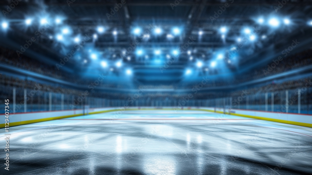 large ice rink in an indoor stadium with spotlights large ice rink in an indoor stadium with spotlights